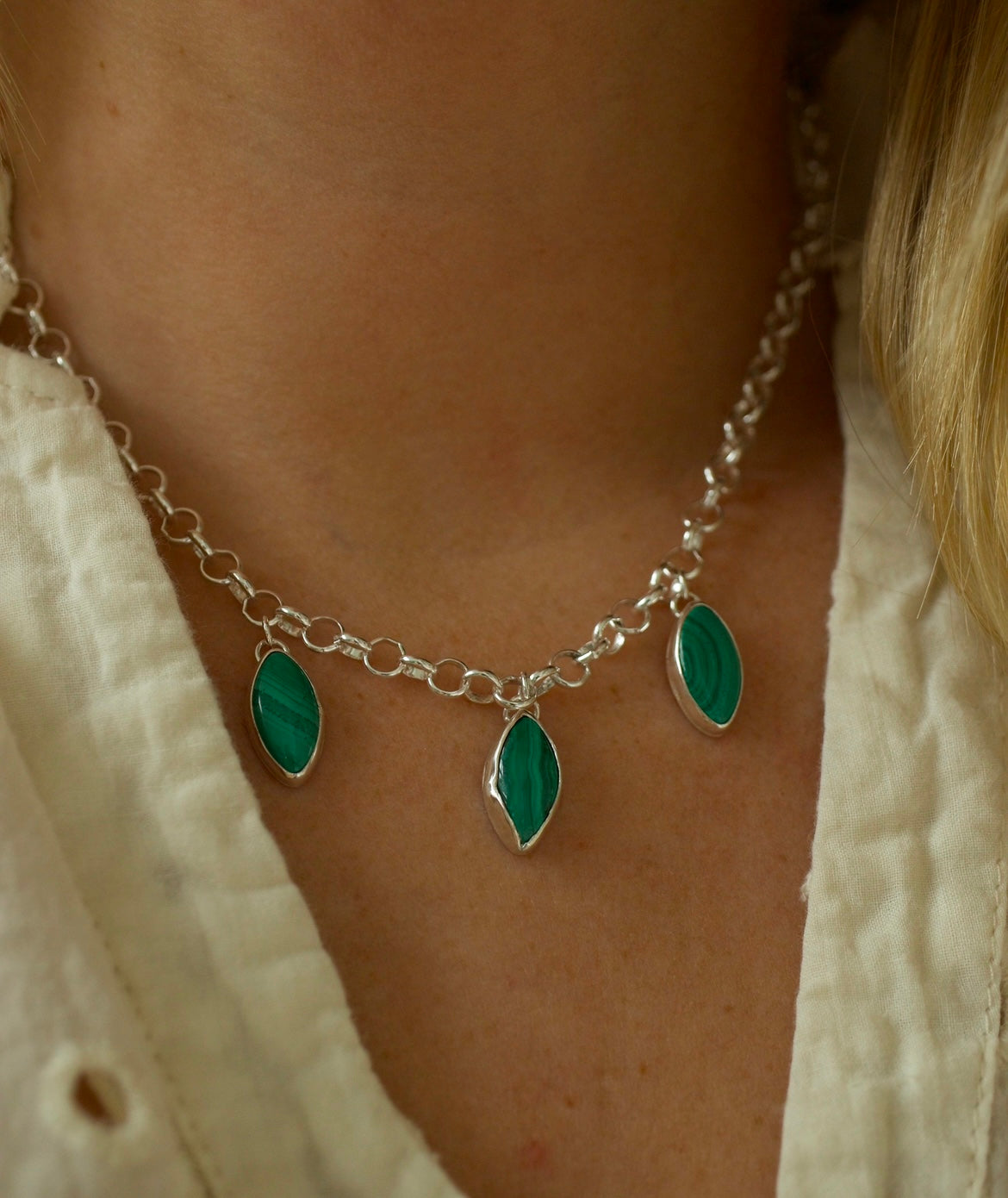 three drop malachite necklace