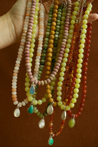 olive jade/mother of pearl beaded necklace